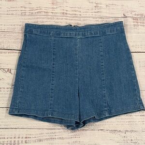 Story On High Waist Women’s Size L. Micro Denim Shorts Pocketless Back Zip Retro